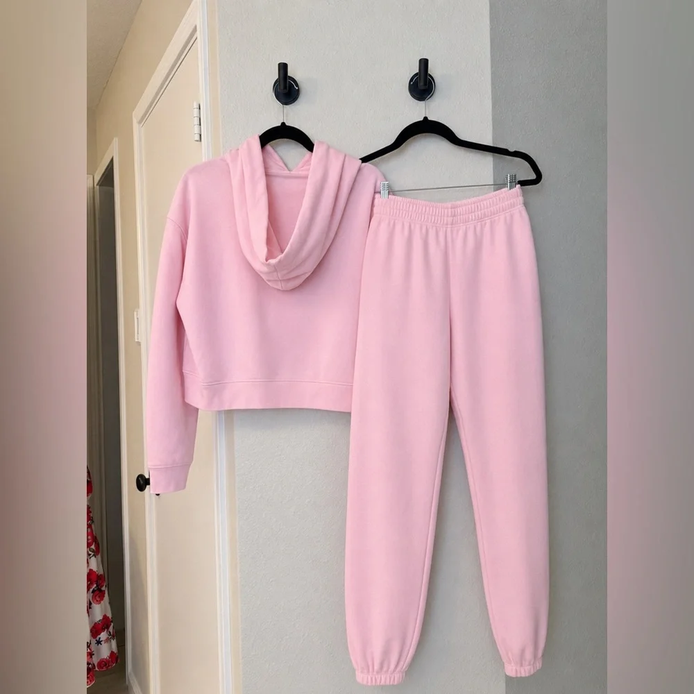 NEU Baby Pink Cropped Hoodie & Jogger Set Matching Lounge Set